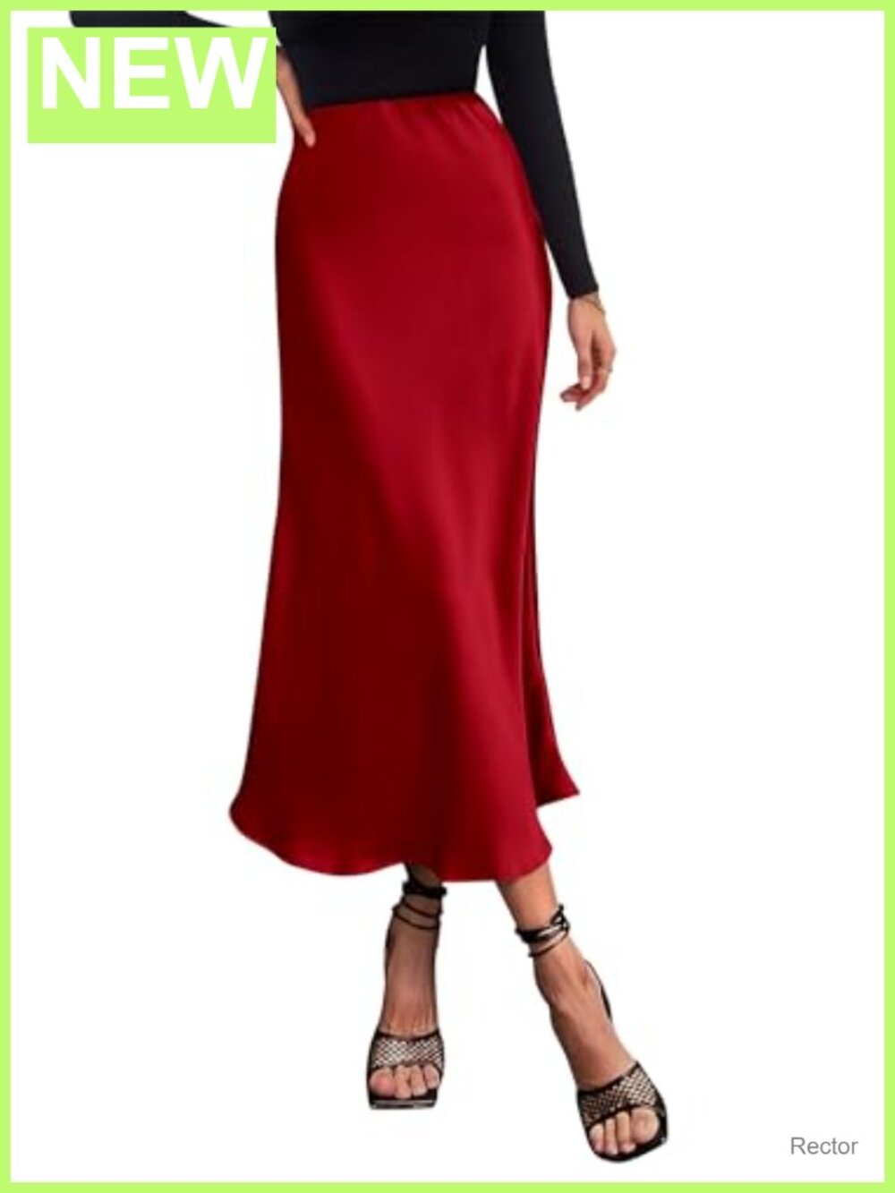 Satin Midi Skirt High Waisted A-Line Flowy Casual Summer Skirt